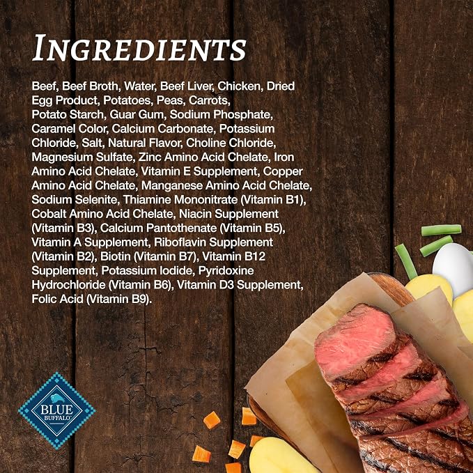 Blue Buffalo Family Favorites Beef Adult Wet Dog Food, 12.5 oz, 12 ct | Shepherd's Pie Recipe, Real Beef First, in Gravy, Feed as Treat, Topper, or Meal, No Corn, Wheat, or Soy