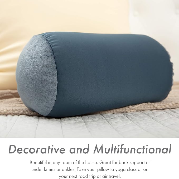 Microbead Bolster Neck Roll Pillow, Gently Body, Head, Neck & Shoulders No Pain Rest, Relax Sleep - Silky Feel Prevent Wrinkles & Hair Breakage - Lightweight Cylinder Tube, 14" x 8", Dark Slate Grey