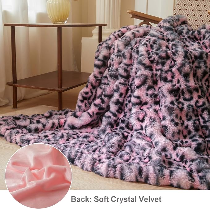 LIFEREVO Leopard Print Fluffy Faux Rabbit Fur Throw Blanket 60x80, Pink | Cheetah Print Soft Plush Bubble Throw for Bed Couch Sofa Office, Washable Skin-Friendly Cozy Furry Blanket for Home Decor