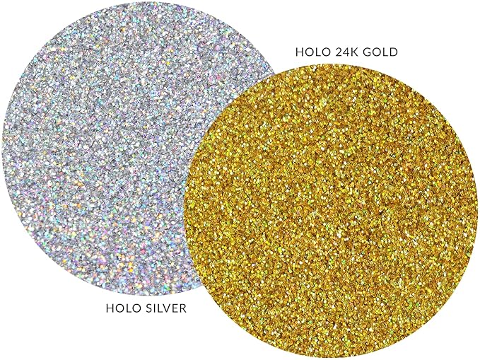 MARBLERS Twinkle Face & Body Glitter Duo [Holo Silver & Holo 24K Gold] 0.36oz (10g) | Non-Toxic | Cruelty-Free | Eyeshadow, Nail Polish, Nail Art | Festival, Rave Party & Makeup | Nail Art | Gel Nail