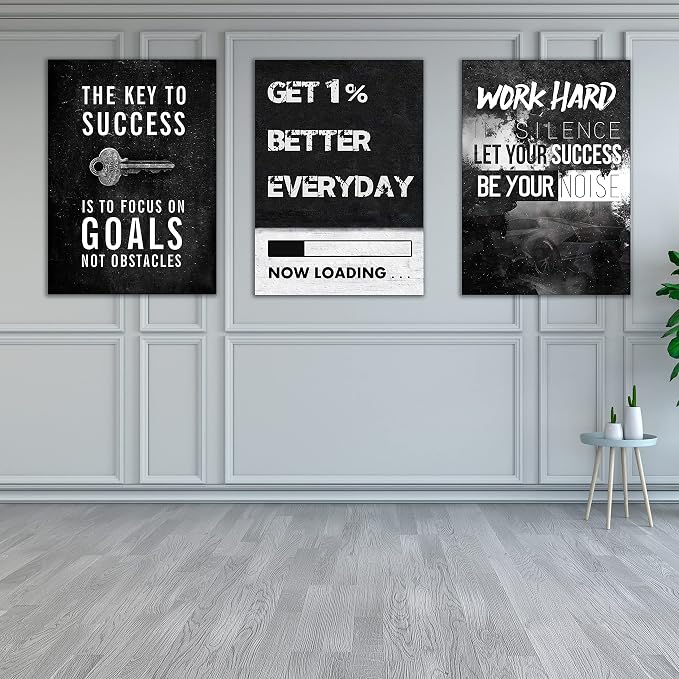 Yetaryy Motivational Poster Inspirational Wall Art 3 Pieces Canvas Painting Lion Artwork for Living Room Office Modern Home Decor Prints Pictures Wall Decor Framed Ready to Hang [60''Wx 28''H]