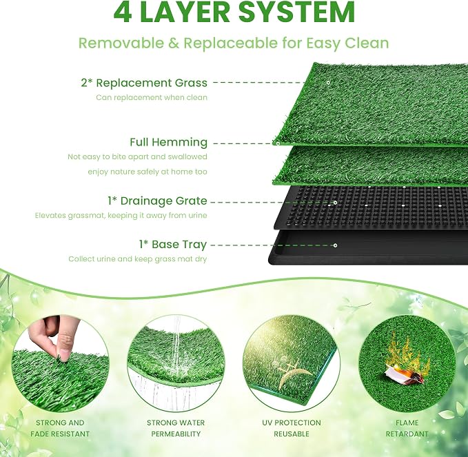 Dog Grass Pad with Tray, Dog Grass Potty Patch Bathroom Mat, 20x25inch, 2 Reusable Artificial Turf, Washable Pee Pad for Puppy Training, Dog Litter Box, Portable Perfect Indoor Outdoor Use