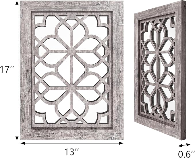 Set of 2 13x17 Inch Rectangular Shatterproof Decorative Wall Mirrors, Boho Farmhouse Rustic Vintage Grey Accent Mirrors for Living Room, Bedroom, Entryway & Home Wall Decor（Brown）