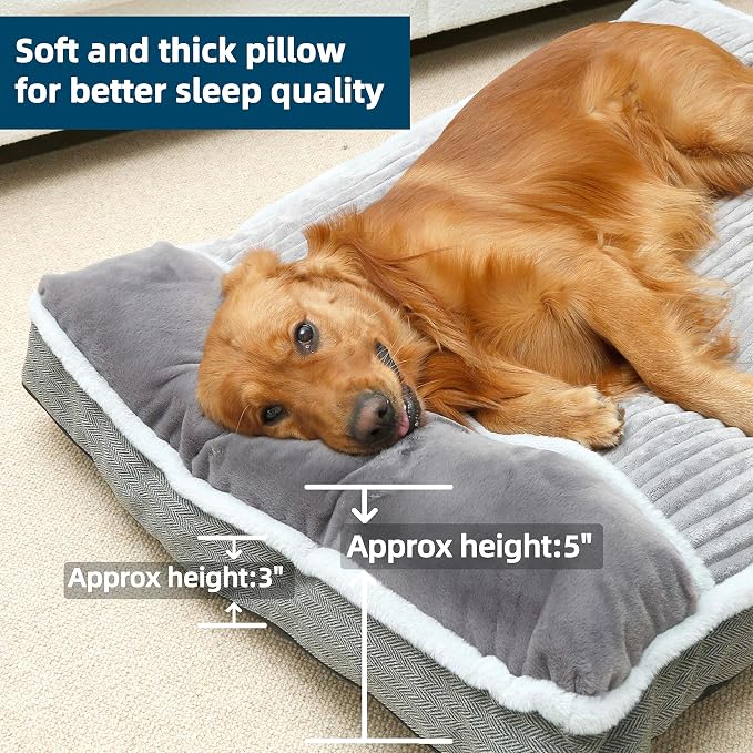 Dog Bed for Large Dogs, Dog Mattress with Pillow for Crate Kennel, Sofa pet Bed, Super Soft pet Bed for Medium, Jumbo, Small Dogs Breeds (Grey, Large-2:(36"x23"x3")