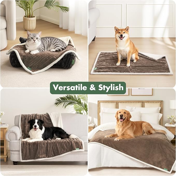 Waterproof Dog Blanket for Couch - Washable Medium Pet Blanket for Furniture Protector, Cozy Fleece Calming Dog Crate Blankets for Indoors & Outdoors, Brown, 40"x50"