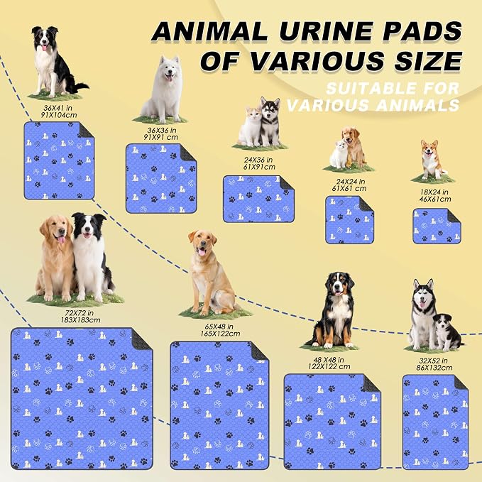 WanpeeGoo Washable Pee Pads for Dogs, Waterproof, 72 x 72 in, 1 Pack, Blue | Super Absorbent, Waterproof and Non-Slip; Washable, Reusable Dog Pads for Crates, Playpens, Floors, Furniture and Travel