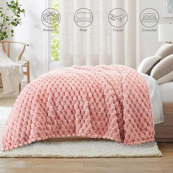 Whale Flotilla Soft Fleece King Size Bed Blanket Luxury 3D Jacquard, Pink | Lightweight Breathable Coverlet Bedspread for All Seasons, Super Cozy Plush Fluffy Fuzzy Decorative Blanket for Bed, 90"x104"