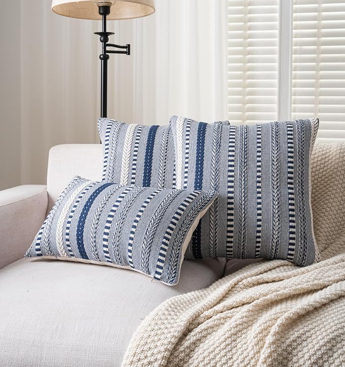 Cethom Boho Throw Pillow Covers 20x20 Inch Set of 2, Farmhouse Decorative Couch Pillow Cases, Navy Blue Accent Pillows of Bed, Sofa Bedroom Living Room Home Decor Cushion Cover