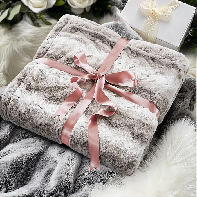 Madison Park Zuri Ultra Soft Faux Fur Twin Blanket Reversible, Grey | Ultra Soft, Breathable Fabric for Bed or Couch, Lightweight, Plush, OEKO-TEX Certified