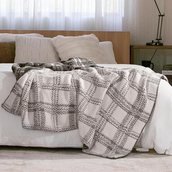 Knit Throw Blanket for Couch, Soft Cozy Fluffy Knitted Blanket for Sofa, Bed, Gift for Women Girls Home Decor (Dark Taupe, Throw 50x72)