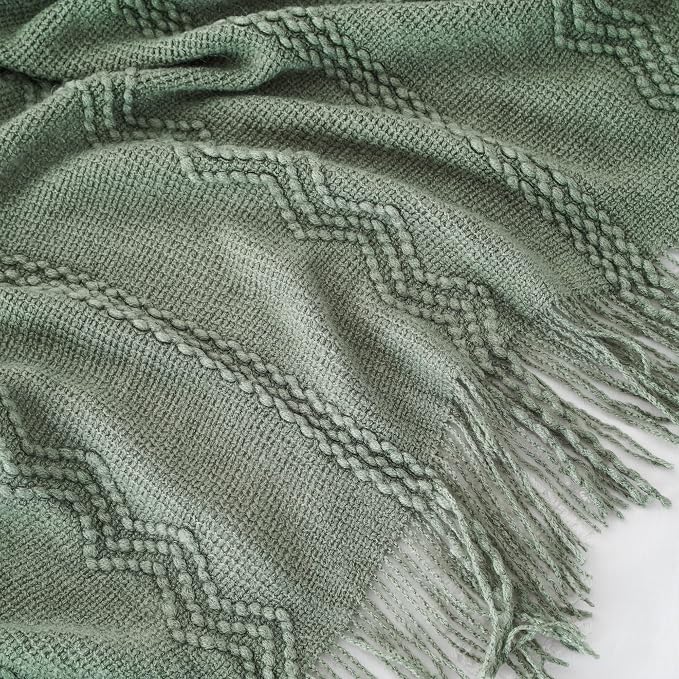 BATTILO HOME Sage Green Throw Blanket for Couch, 50"x60" | Sage Green Decor, Knit Throw Blankets For Bed, Spring Green Throw Blanket
