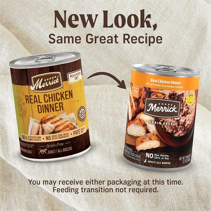 Merrick Grain Free Premium And Natural Canned Dog Food, Soft And Healthy Wet Recipe, Real Chicken Dinner - (Pack of 12) 12.7 oz. Cans