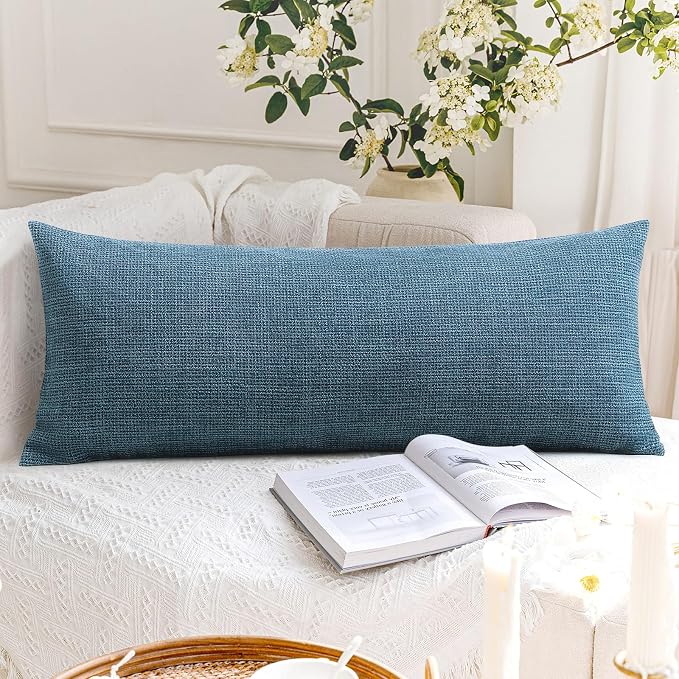 OTOSTAR Linen Throw Pillow Cover Set of 1 Decorative Long Lumbar Pillowcase Rectangle Cushion Cover 14x36 Inch for Home Decor Sofa Bedroom Car 35 x 90CM Dark Blue