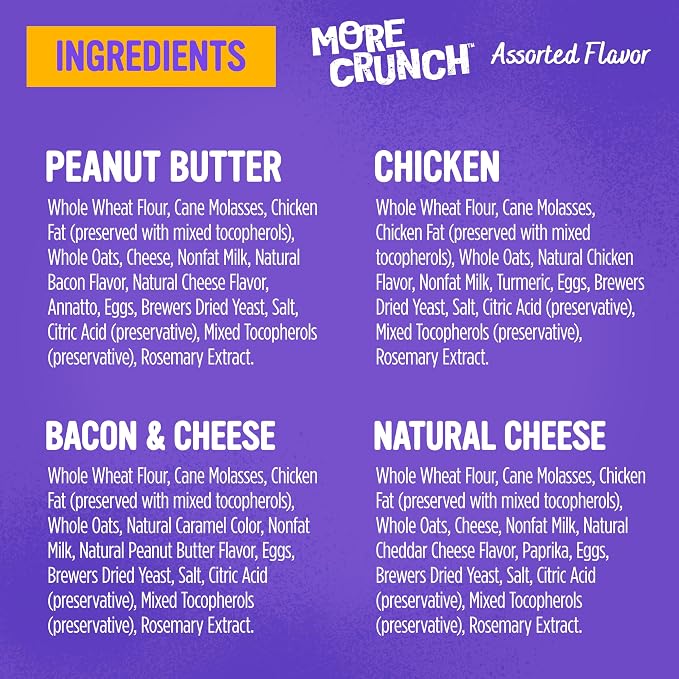 Blue Dog Bakery More Crunch Large Assorted Flavors, Dog Biscuits, Healthy Treats, All Natural, Bacon, Chicken, Cheese, Peanut, 43.2 oz (Pack of 1)