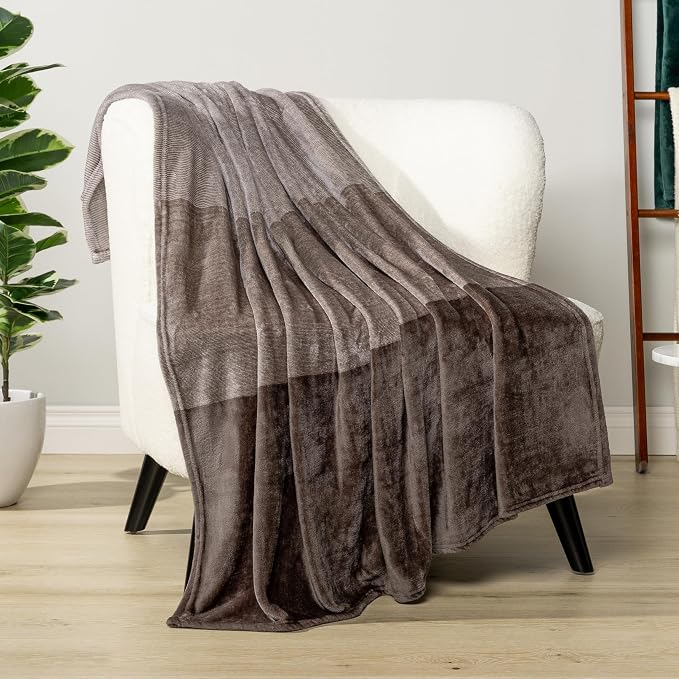 PAVILIA Taupe Ombre Fleece Throw Blanket for Couch Sofa Bed, 50x60 | Gradient, Soft Plush Flannel Fleece, Lightweight Accent Blanket, Warm All Season, Machine Washable, Cozy Decor Gift