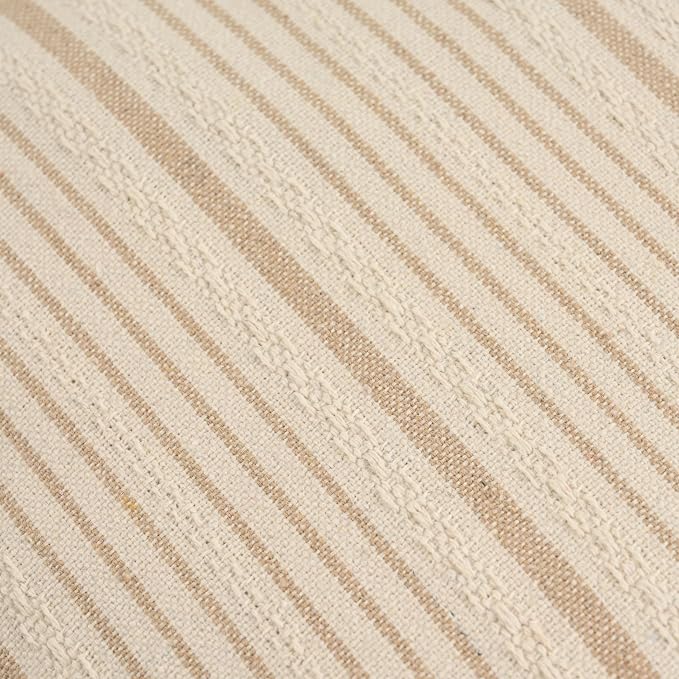 Tan Outdoor Striped Set of 2 Throw Pillow Covers 20x20 Cream Beige | Pack of 2 Pillow Cases Farmhouse Decorative Square Throw Pillows for Couch Sofa Bed