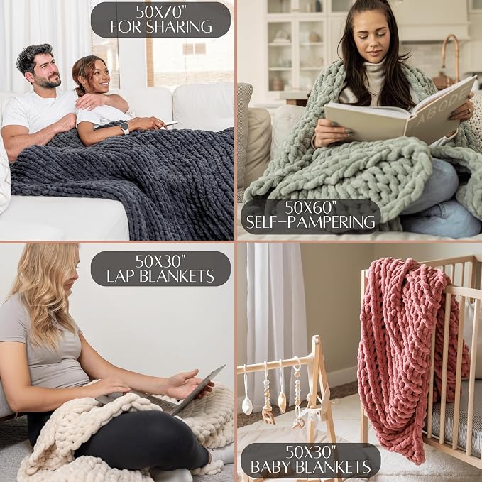 SAMIAH LUXE Chunky Knit Throw Blanket 50x60, Graphite Gray Chenille Throw Blanket for Couch Bed Sofa, Soft Fluffy Cable Knit Blanket, Oeko-TEX Certified, Machine Washable