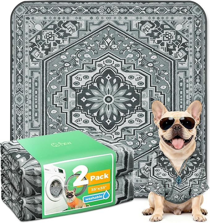 FXW Washable Pee Pads for Dogs, Super Absorbent, 35" Square, 2 Packs | Machine washable, Non-slip backing