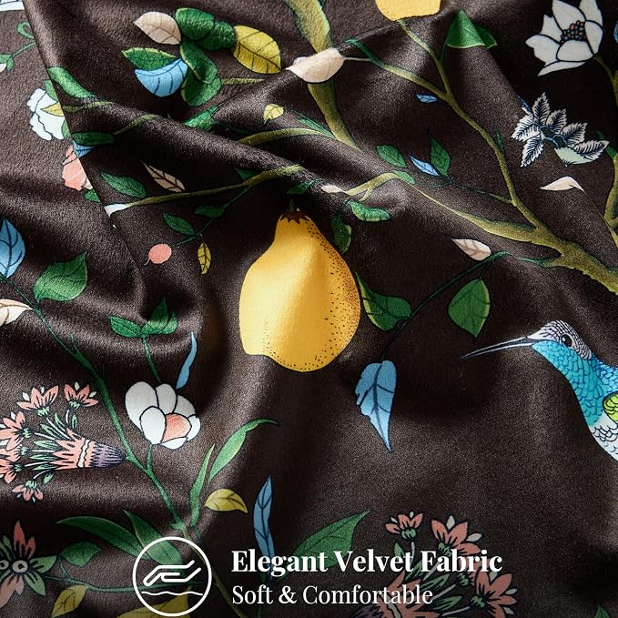 MUSSEL Brown Velvet Floral Decorative 16x16 Pillow Covers Set of 2 | Soft Durable and Sturdy,Bird Plant,Throw Pillows Case,Square,Colorful Modern Cushion Covers,Home Sofa Bed Couch Decor