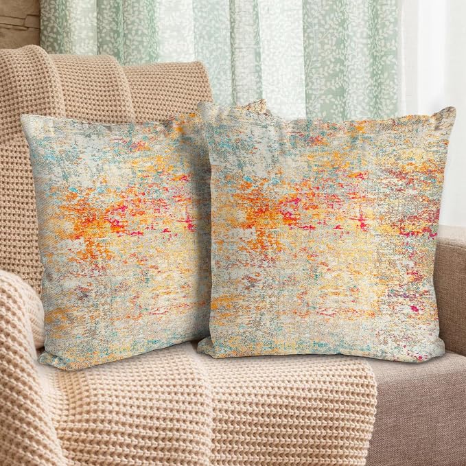 Boho Floral Throw Pillow Covers 24x24 inch Set of 2,Boho Rug Geometric Floral Pattern Decor Double Sided Pattern Cushion Cover Soft Pillow Case Living Sofa Room Bed Square Pillow Cover