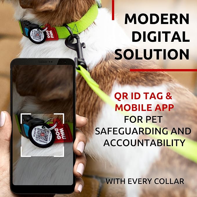 WAUDOG Waterproof Dog Collar Airtag Holder QR Tag Small Medium Large Dogs | Water and Dirt Resistant, Quick Dry QR Pet Tag Adjustable Durable Comfort for Male and Female Dogs Outdoor Walking Training