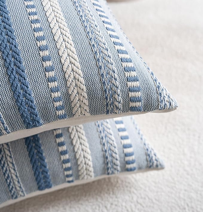Cethom Boho Throw Pillow Covers 22x22 Inch Set of 2, Farmhouse Decorative Couch Pillow Cases, Blue Accent Pillows of Bed, Sofa Bedroom Living Room Home Decor Cushion Cover