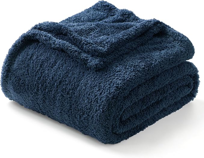 Exclusivo Mezcla Fleece Bed Blankets Queen Size for Bed, 90" x 90" | Super Soft and Cozy Fluffy Blanket for Women, Lightweight and Fuzzy Bedding for Bedroom , All Season, Navy Blue