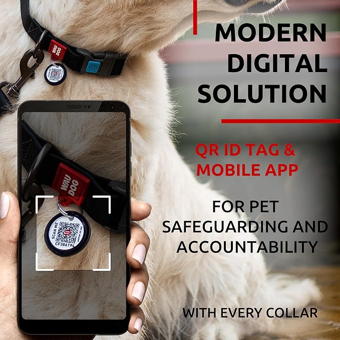WAUDOG Waterproof Dog Collar Airtag Holder QR Tag Small Medium Large Dogs | Water and Dirt Resistant, Quick Dry QR Pet Tag Adjustable Durable Comfort for Male and Female Dogs Outdoor Walking Training
