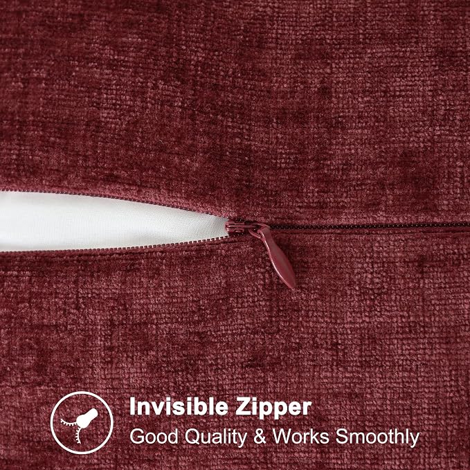 CaliTime Decorative Couch Throw Pillow Covers 24 X 24 Inches Burgundy | Pack of 2, Cozy Chenille Cushion Cases, Cotton Thread Stitching Edges, for Sofa Bed Living Room Farmhouse