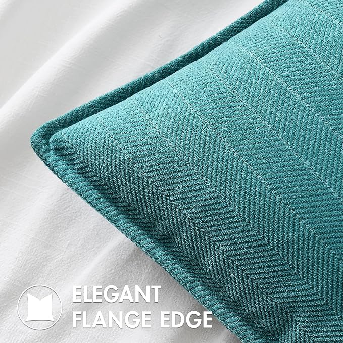 MIULEE Pack of 2 Teal Decorative Chenille Pillow Covers 18x18 Inch | Soft Couch Throw Pillows,Farmhouse Cushion Covers with Elegant Design for Sofa,Bedroom,Living Room,Spring Home Decor