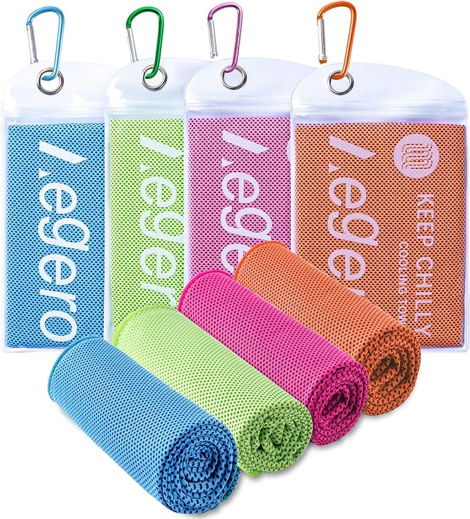 Aegero 4 Pack Cooling Towel (40"x12"), Cooling Neck Wraps,Soft Breathable Chilly Towel, IceTowel, Microfiber Towels for Yoga, Sport, RunninGym, Camping, Fitness, Workout & More Activities(Multicolor8)