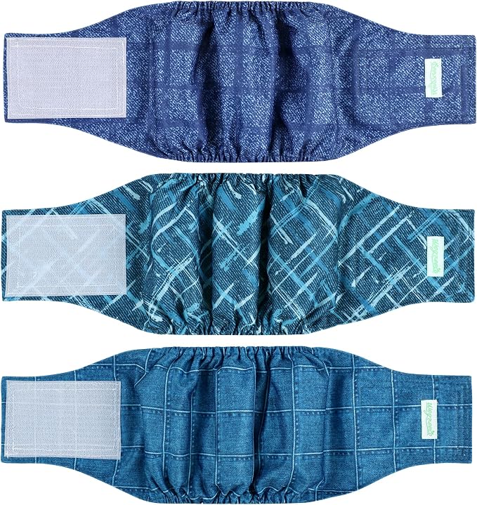 wegreeco Washable Male Dog Belly Band (Stylish Pattern)- Pack of 3 - Washable Male Dog Belly Wrap, Dog Diapers Male (Checkered Denim, XX-Large)