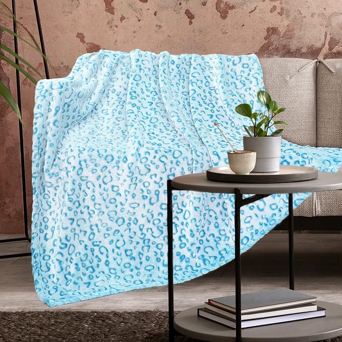 Blue Leopard Print Blanket for Women,Cheetah Throw,Christmas Birthday Gifts | Soft Plush Cheetah Blanket, King Size Fleece Blanket, Bedroom Living Room Decor, Gifts for Women