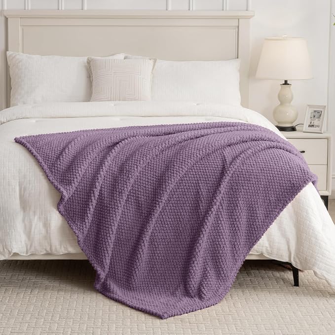 Purple 300GSM Fleece Throw Blanket for Couch Sofa Bed, 60x80 Soft Cozy Flannel Blankets, Lightweight Fuzzy Fluffy Throws for Women