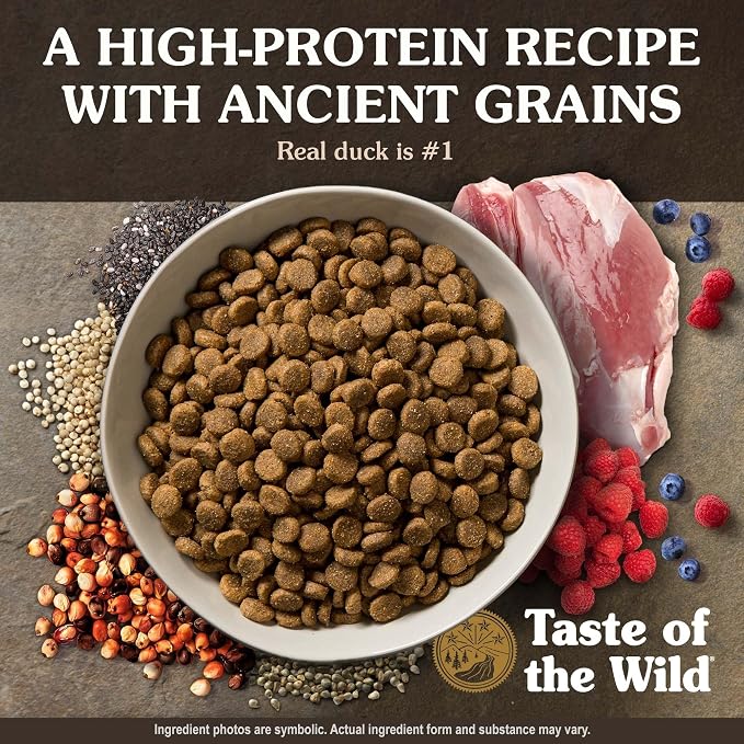 Taste of the Wild Ancient Wetlands Dry Dog Food, Roasted Fowl, 28lb | Puppy, Adult & Senior Dogs | High Protein | Real Duck & Ancient Grains | Nutrient Dense to Help Support Peak Health