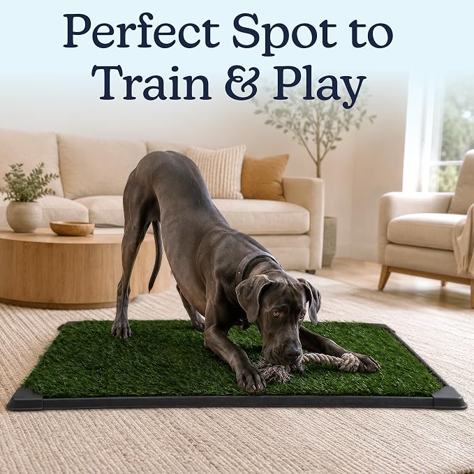PETMAKER Reusable 3-Layer Extra-Large Dog Grass Pad with Tray, 52.5” x 35” | Dog Litter Box for Indoor and Outdoor Use, Easy to Clean Washable Pet Turf Artificial Grass Pad for Puppy Potty Training