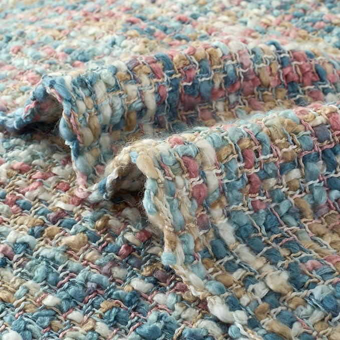 Multi-Color Cable Woven Throw Blanket for Couch - 60"X80" | Multicolored Boho Style,Super Soft Warm Cozy Chunky Blankets with Decorative Tassels for Bed and Sofa,Pink Blue