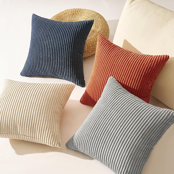 Topfinel Pack of 4 Decorative 22x22 Inch Velvet Pillow Covers Boho Couch Throw Pillows Blue and Yellow Farmhouse for Bed Accent Modern Pillowcase Sofa Livingroom Home Decor