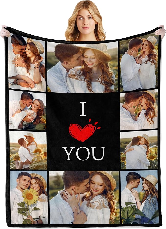 Personalized Blanket with Pictures, Custom Photo Blankets for Couples Gifts | Personalized Mother's Day Christmas Birthday Gifts for Mom Dad Wife Husband Him/Her, I Love You Anniversary Couple Gift