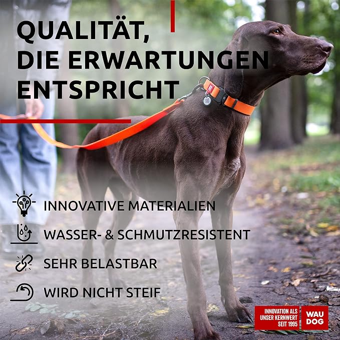 WAUDOG Waterproof Dog Collar Airtag Holder QR Tag Small Medium Large Dogs | Water and Dirt Resistant, Quick Dry QR Pet Tag Adjustable Durable Comfort for Male and Female Dogs Outdoor Walking Training