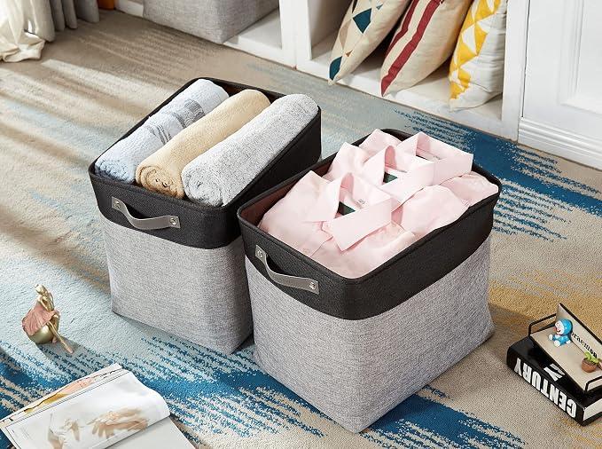 DECOMOMO Extra Large Storage Baskets, 54.5L Fabric Storage Bins 3 Pack | XXXL Storage Baskets for Shelves, Linen Closet Organizers (Grey & Black, 17" x 13" x 15")