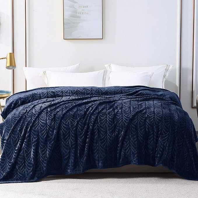Whale Flotilla Soft Flannel Fleece Twin XL Size Blanket for Bed, Navy Blue | 90"x66" Cozy Lightweight Breathable Coverlet, Plush Fluffy Bedspread, Vintage Pattern Decorative Blanket for Dorm, All Season