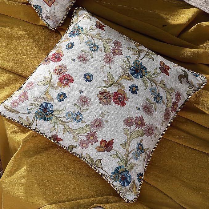 patdrea French Vintage Linen Pillow Cover,18"x18",Set of 2-Townlife B | Decorative Pillow Case with Zipper,Floral Pattern,Pillow Cover for Couch Living Room Bedroom Sofa