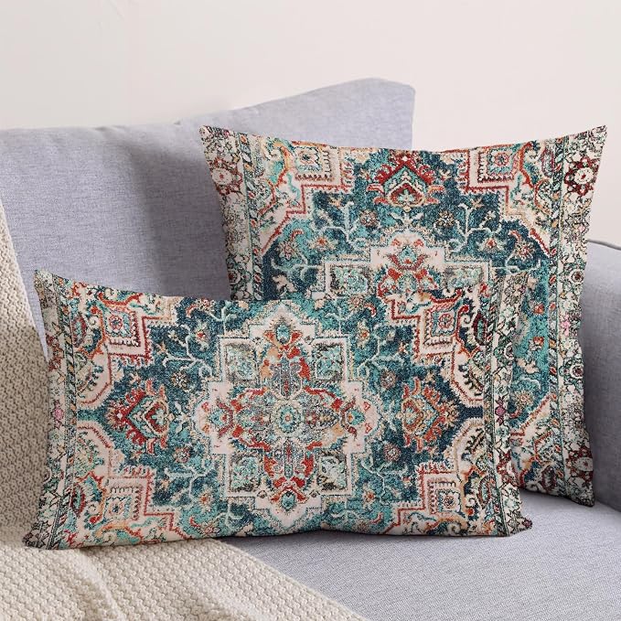Boho Throw Pillow Covers 12x20 inch Set of 2,Boho Vintage Carpet Pattern Antique Ethnic Decor Double Sided Pattern Cushion Cover Soft Pillow Case Living Sofa Room Bed Square Pillow Cover