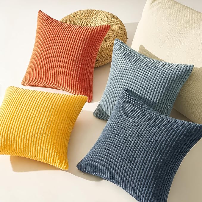 Topfinel Corduroy Pillow Covers 20x20 Blue and Orange Decorative Boho Pillow Covers for Couch Bed Accent Modern Pillowcase Sofa Livingroom Home Decor