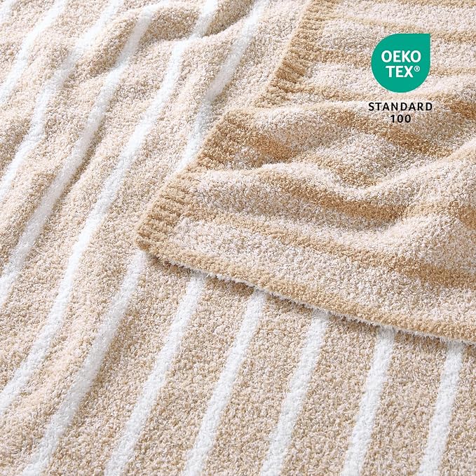 Snuggle Sac Ultra Soft Beige Throw Blanket for Couch, Reversible Cozy Knitted Ribbed Blanket for Sofa, Bed, Home Decor 50"x60"