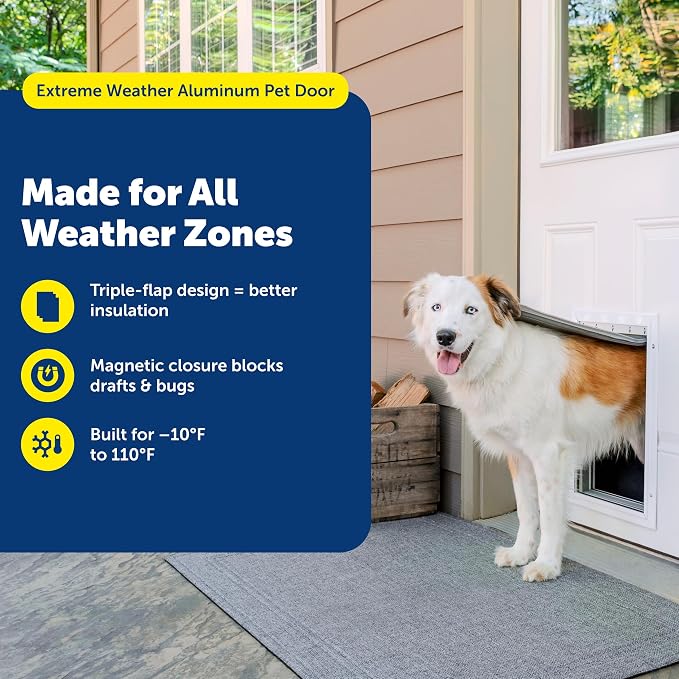 PetSafe Extreme Weather Aluminum Dog Door, 3-Flap Insulated, Large | Energy-Efficient, Blocks 3x More Thermal Loss, Reinforced Aluminum Frame, Magnetic Seal on Flap
