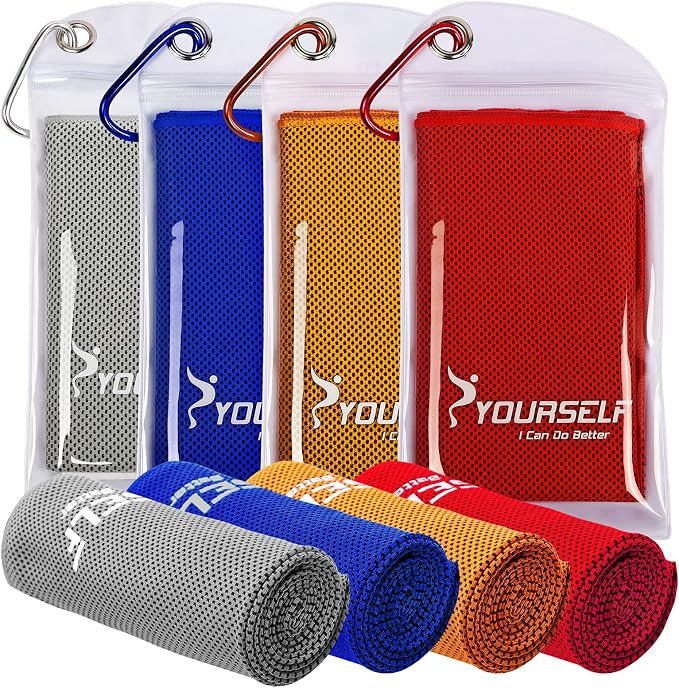 SYOURSELF Cooling Towels for Neck and Face, 4 Pack 40" x 12" Cooling Towel for Hot Weather, Soft Breathable Instant Cool Chilly Pad for Sports Golf Yoga Gym Athletes Camping Ice Towels