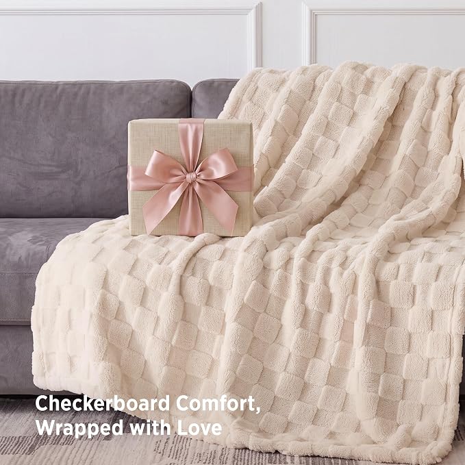 Bedsure GentleSoft Throw Blanket for Couch - Super Soft Cozy Blankets Gifts for Kids Girls, Cute Small Fleece Throws for Bedroom Home Decor, Cream, 50x70 Inches