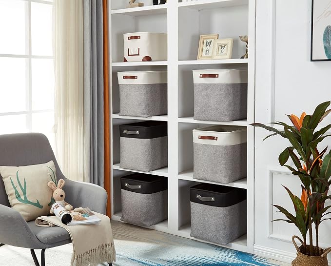 DECOMOMO Extra Large Storage Baskets, 54.5L Fabric Storage Bins 3 Pack | XXXL Storage Baskets for Shelves, Linen Closet Organizers (Grey & Black, 17" x 13" x 15")